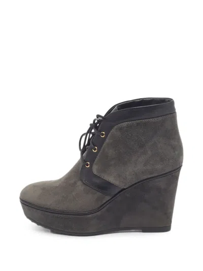Pre-owned Tod's Vintage Lace-up Wedge Boots In Green