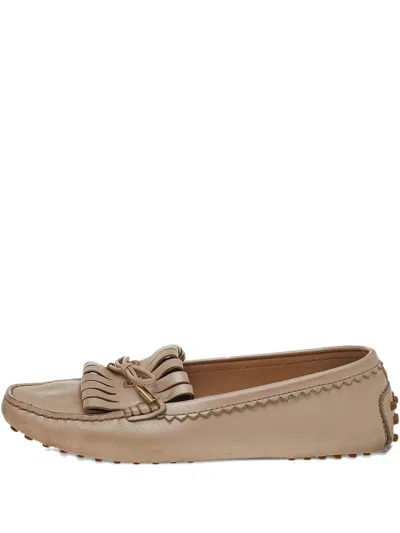 Pre-owned Tod's Vintage Leather Fringe Tie Detail Loafers