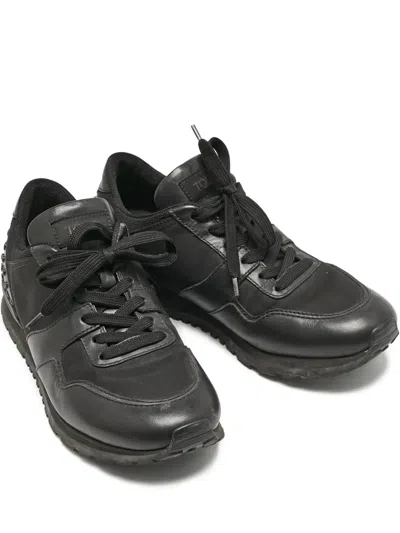 Pre-owned Tod's Vintage Leather Low-top Lace-up Sneakers In Black