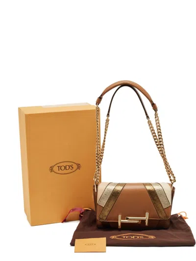 Pre-owned Tod's Vintage Leather Python Shoulder Bag In Brown