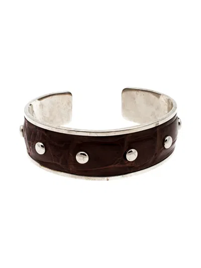Pre-owned Tod's Vintage Leather Stud Bracelet In Silver
