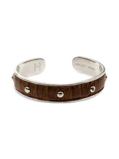 Pre-owned Tod's Vintage Leather Studded Bracelet In Silver