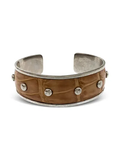 Pre-owned Tod's Vintage Leather Studded Cuff Bracelet In Silver
