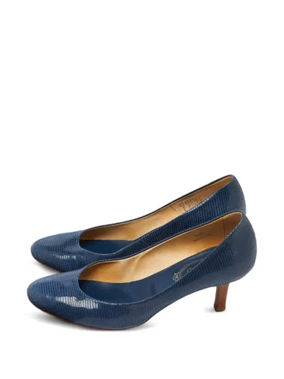 Pre-owned Tod's Vintage Lizard-effect Leather Pumps In Blue