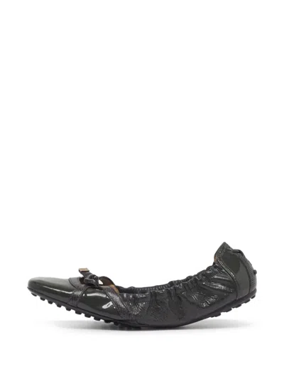 Pre-owned Tod's Vintage Lizard-embossed Bow Ballet Flats In Green