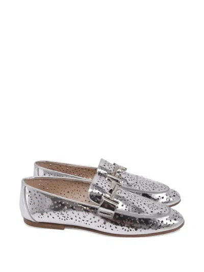 Pre-owned Tod's Vintage Metal-hardware Loafers In Silver