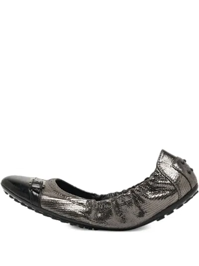 Pre-owned Tod's Vintage Metallic-effect Leather Ballet Flats