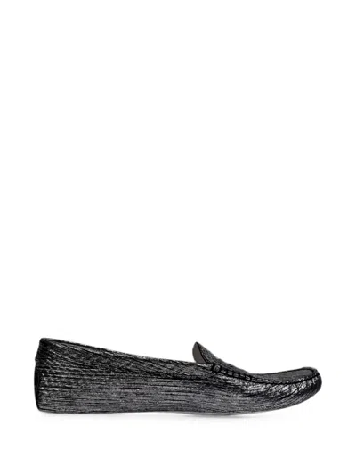 Pre-owned Tod's Vintage Metallic-accent Penny-slot Loafers In Silver