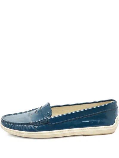 Pre-owned Tod's Vintage Patent-leather Loafers In Blue