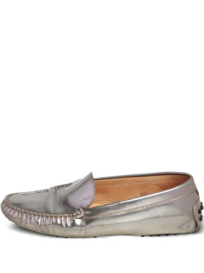 Pre-owned Tod's Vintage Patent Leather Penny Loafers In Gray