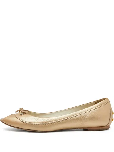 Pre-owned Tod's Vintage Peep-toe Leather Ballet Flats