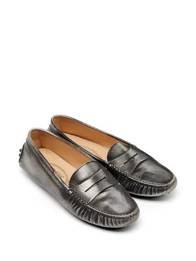 Pre-owned Tod's Vintage Penny Leather Loafers In Silver