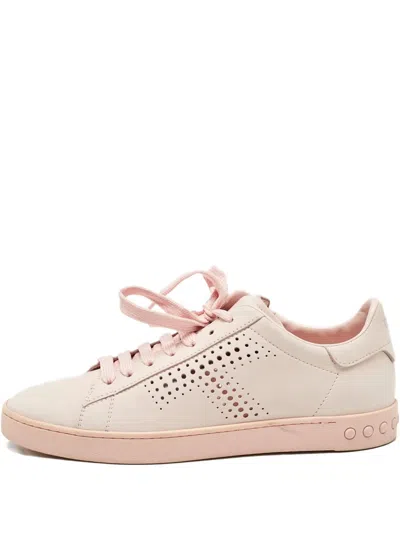 Pre-owned Tod's Vintage Perforated Leather Lace-up Sneakers In Pink