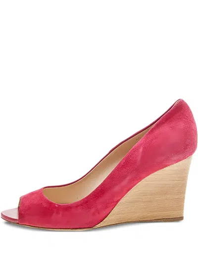 Pre-owned Tod's Vintage  85mm Peep-toe Suede Wedge Pumps