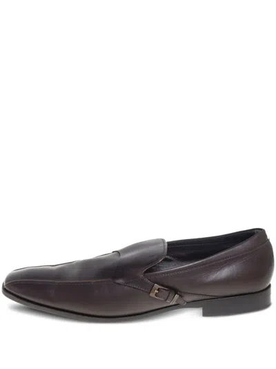 Pre-owned Tod's Vintage  Buckle-detail Leather Loafers In Brown