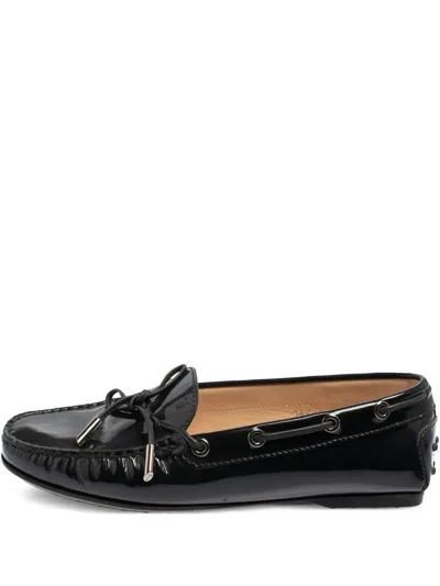 Pre-owned Tod's Vintage  City Gommino Patent-leather Boat Shoes In Black