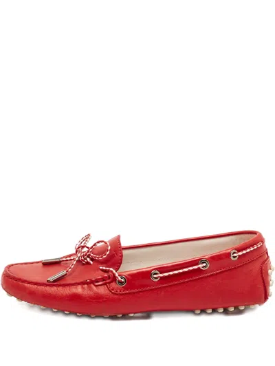 Pre-owned Tod's Vintage  Leather Bow-detail Boat Shoes In Red