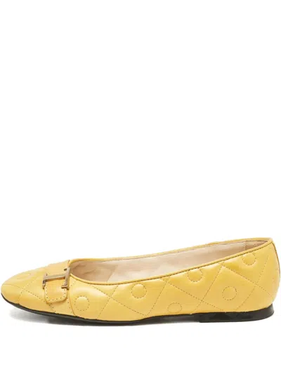 Pre-owned Tod's Vintage Quilted Buckle Flats In Yellow