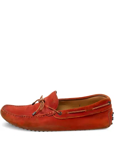 Pre-owned Tod's Vintage  Suede Moccasin Loafers In Orange