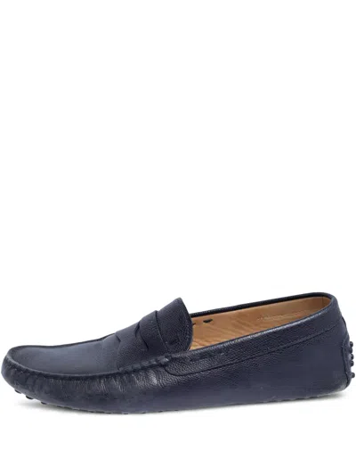 Pre-owned Tod's Vintage  Textured-leather Loafers In Blue