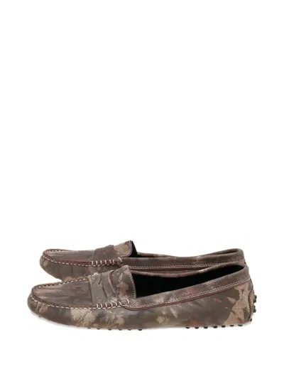 Pre-owned Tod's Vintage Printed Penny Loafers In Brown