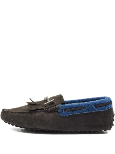 Pre-owned Tod's Vintage Shearling Fringe Loafers In Brown