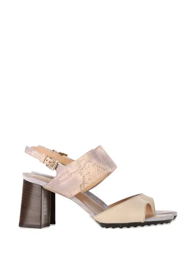 Pre-owned Tod's Vintage Snakeskin-effect Block-heel Sandals In Neutral