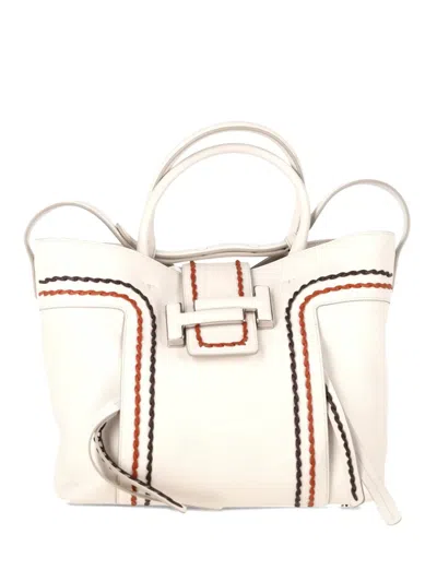 Pre-owned Tod's Vintage Stitch Detail Double-t Handbag In White