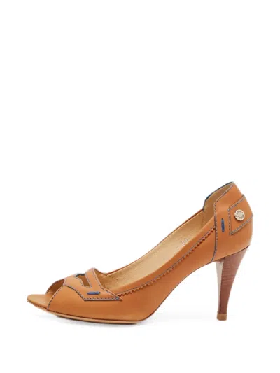 Pre-owned Tod's Vintage Stitch-detail Open-toe Pumps In Neutral