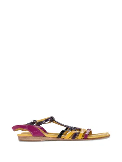 Pre-owned Tod's Vintage Strappy Patent-leather Flat Sandals In Yellow