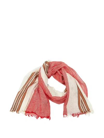 Pre-owned Tod's Vintage Striped Fringed Scarf In Red