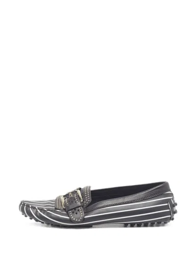 Pre-owned Tod's Vintage Stripe-print Studded Loafers In Black