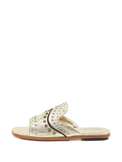 Pre-owned Tod's Vintage Stud-embellished Leather Sandals In Gold
