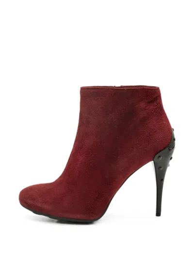 Pre-owned Tod's Vintage Studded Ankle Boots In Red