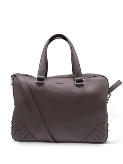 Pre-owned Tod's Vintage Studded Briefcase In Brown