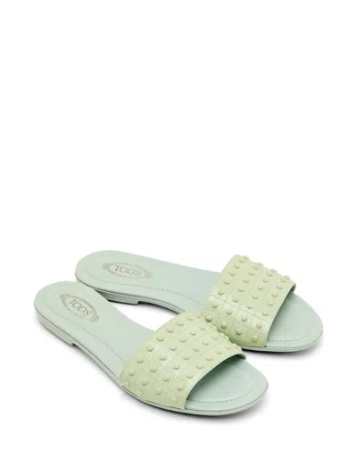 Pre-owned Tod's Vintage Studded Leather Sandals In Green