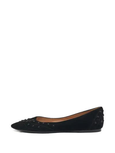 Pre-owned Tod's Vintage Studded Suede Ballet Flats In Black