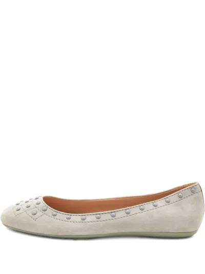 Pre-owned Tod's Vintage Studded Suede Flats In Gray