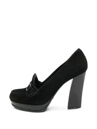 Pre-owned Tod's Vintage Suede Block-heel Pumps In Black