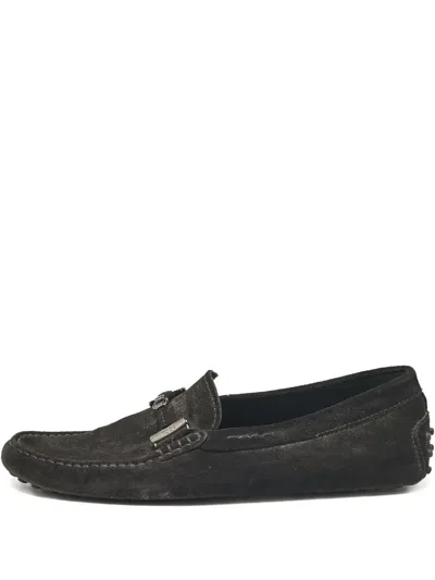 Pre-owned Tod's Vintage Suede Buckle Loafers In Black