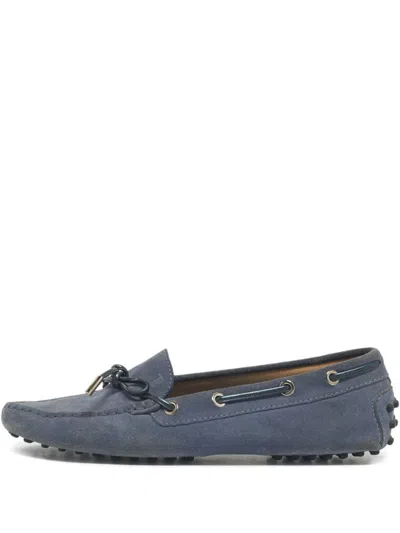 Pre-owned Tod's Vintage Suede Pebbled-sole Boat Shoes In Blue