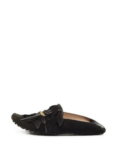 Pre-owned Tod's Vintage Suede Tassel Mules In Black