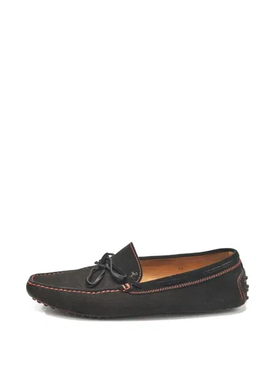 Pre-owned Tod's Vintage Suede Tie Loafers In Black