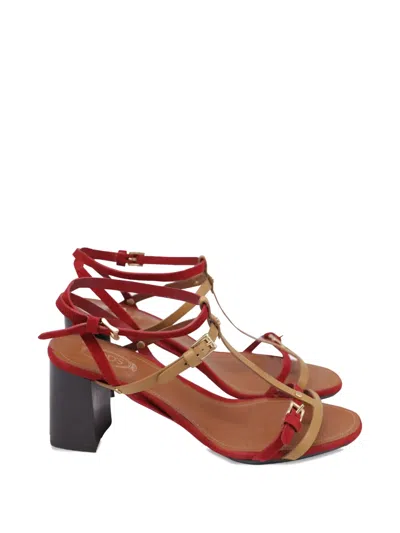 Pre-owned Tod's Vintage T-strap Block-heel Sandals In Red