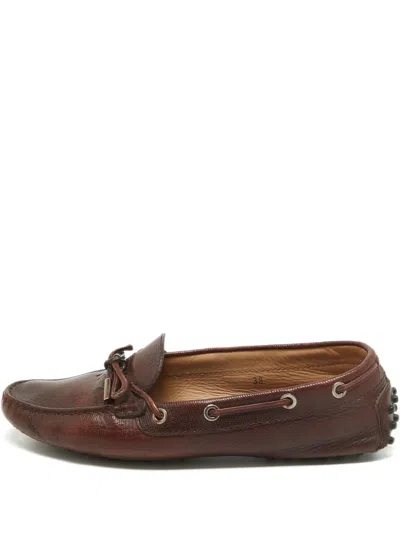 Pre-owned Tod's Vintage Textured-leather Boat Shoes In Brown