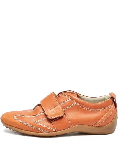 Pre-owned Tod's Vintage Touch-strap Leather Sneakers In Orange