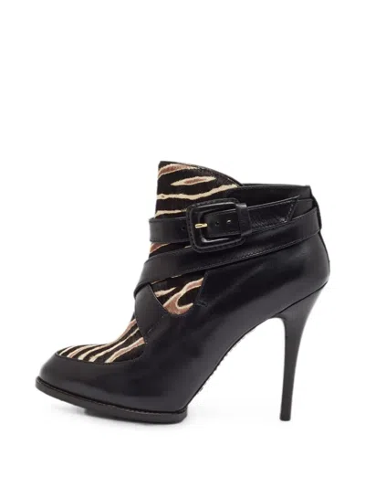 Pre-owned Tod's Vintage Zebra-print Ankle Boots In Black