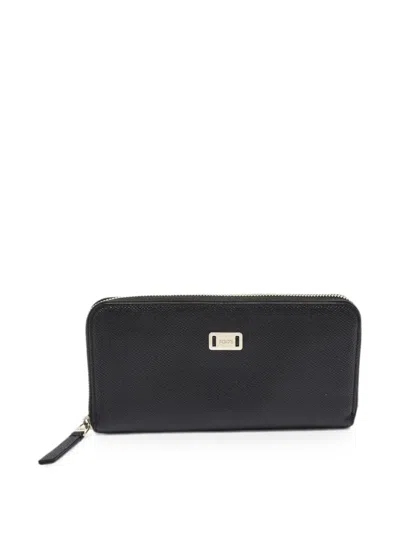 Pre-owned Tod's Vintage Zip-around Logo-plaque Wallet In Black