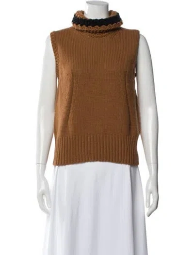 Pre-owned Tod's Virgin Wool Turtleneck Sweater In Brown