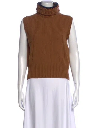 Pre-owned Tod's Virgin Wool Turtleneck Sweater W/ Tags In Brown
